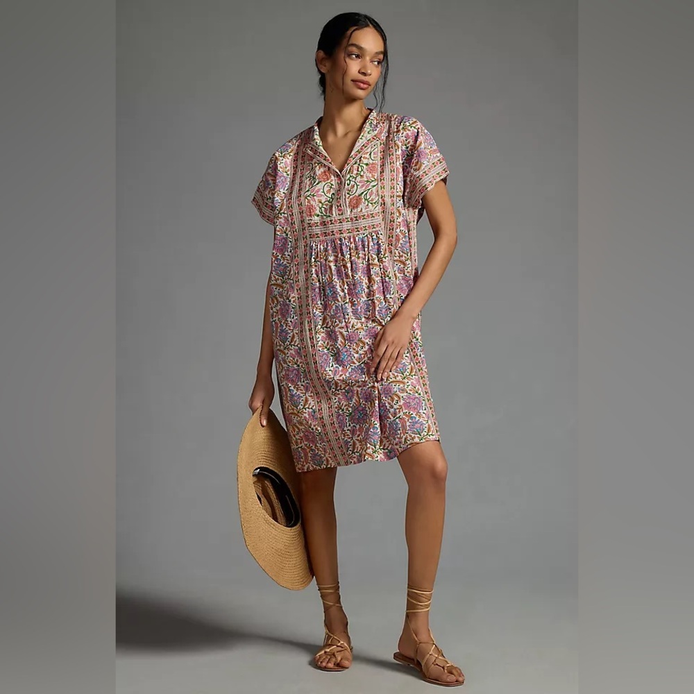 Anthropologie Pink Floral Swim Coverup Dress